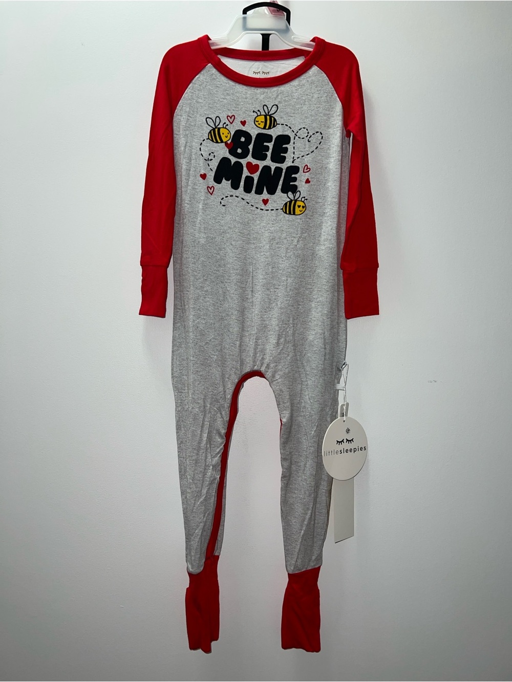 Little Sleepies Bee Mine Red & Gray Footed One-Piece